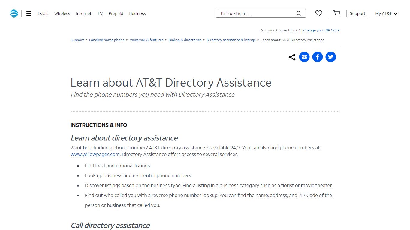 Learn About ATT Directory Assistance - AT&T Home phone Customer Support